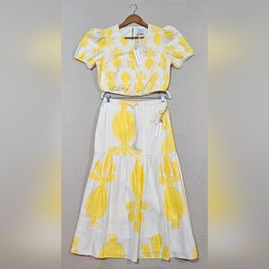 cupcakes & cashmere Vibrant Yellow Abstract Floral Two-Piece Set Dress SizeS NWT